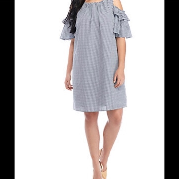 J Howard Dresses & Skirts - Gingham Flutter Sleeve Cold Shoulder Shift Dress